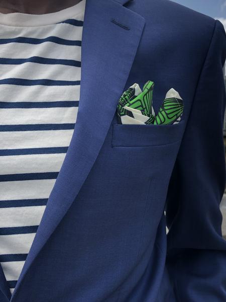 GREEN, YELLOW, CREAM MEN'S AFRICAN PRINT POCKET SQUARE - Harambee Crafts 