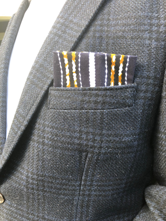 BLUE AND GOLD STRIPED MEN'S AFRICAN POCKET SQUARE - Harambee Crafts 